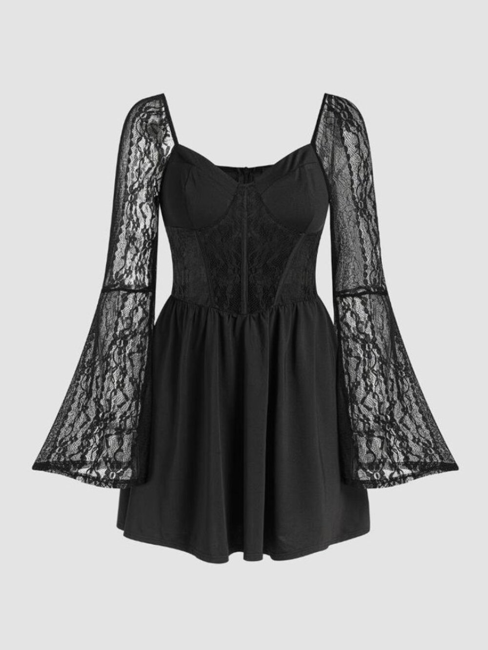CIDER Women's Solid Corset-Style Lace Mini Dress Size XS in Black